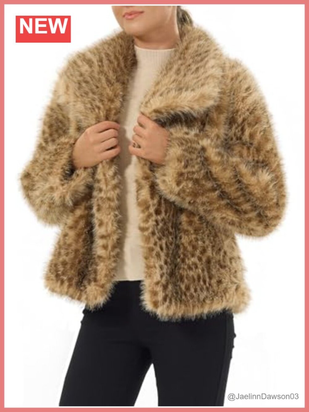 Faux Fur Jacket Leopard Print Coat Fall Winter Open Front Cardigan with Pockets